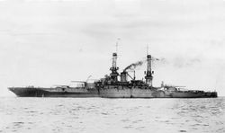 The U.S. Navy battleship USS Mississippi (BB-41) during operations at sea, in the 1920s.