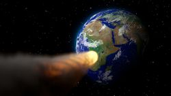 Artist rendering of an asteroid hurtling toward Earth.