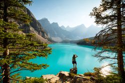 Hiking at a scenic mountain lake