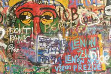 Colorful graffiti on the John Lennon Wall in Prague