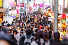 Tokyo Takeshita Dori street scene at rush hour, Japan