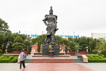 Haiphong, Vietnam - Apr 30, 2015: Statue of heroine Le Chan in center park. Le Chan was female general who led the armies of the Trung Sisters in their struggle against Chinese occupation back in AD40