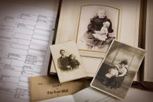 Vintage family photo album and documents.