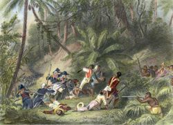 Depiction of combat in the slave rebellion in Haiti