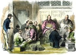 Counting the compensation money for the murder of Mr Richardson, Japan, 1863.