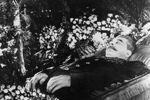 The body of Joseph Stalin lying in state in Moscow