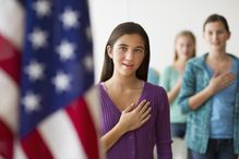 Students saying pledge of allegiance