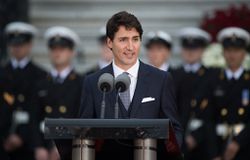 Justin Trudeau, Canadian Prime Minister gives a speech