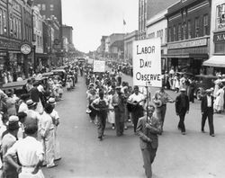 Black and white photo of early US Labor Day parade