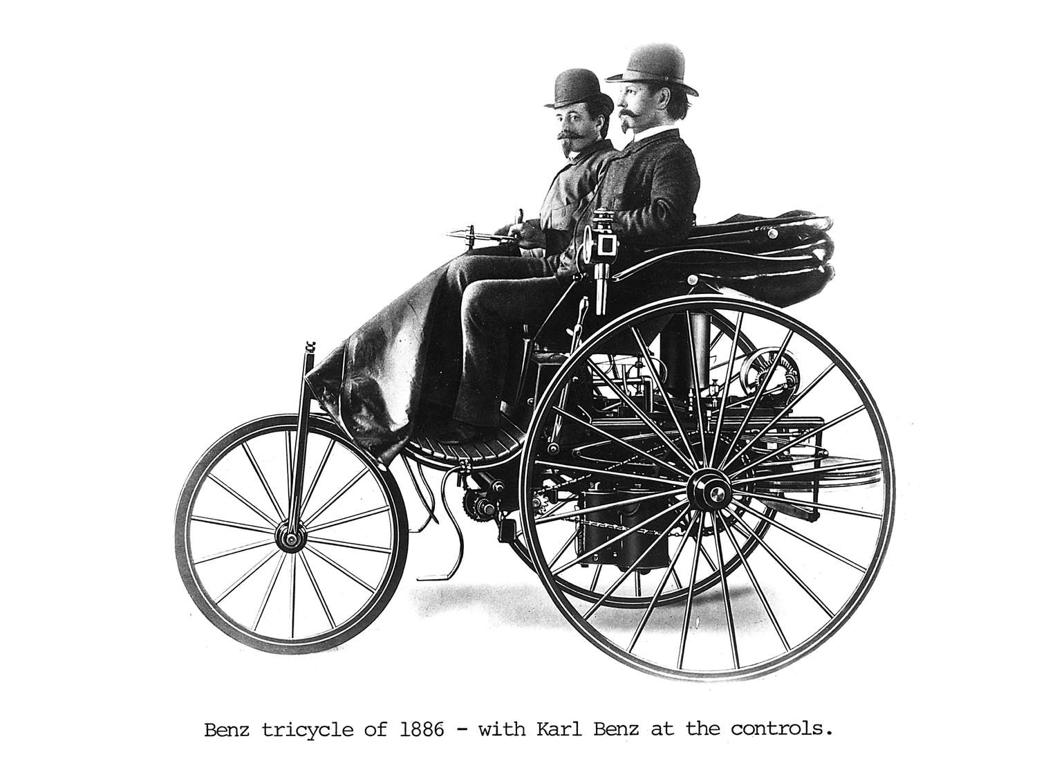 Three-wheeled Benz motor car, 1886.