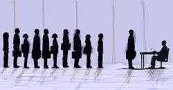 Business people standing in interview queue