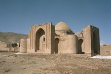 Mausoleum of Mahmud of Ghazni against blue sky.