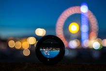 Out-of-focus view of the Oktoberfest 2017 and through a camera lens