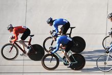 Five bicyclists compete in a race.