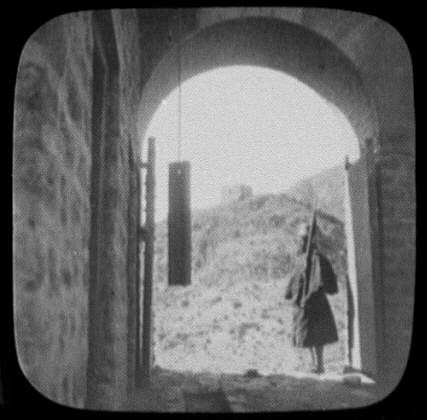 An Indian sepoy stands sentry duty at a fort on Khyber Pass in 1895.