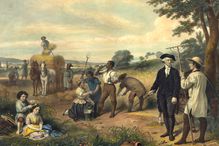 Painting of George Washington with slaves at Mount Vernon