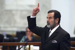 Saddam Hussein during his trial