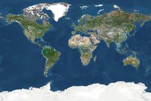 World In Geographic Projection, True Colour Satellite Image