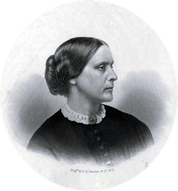 Public relations portrait of Susan B. Anthony as used in the History of Woman Suffrage by Anthony and Elizabeth Cady Stanton, Volume I, published in 1881.