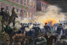 Color illustration of 1886 Haymarket Square Riot