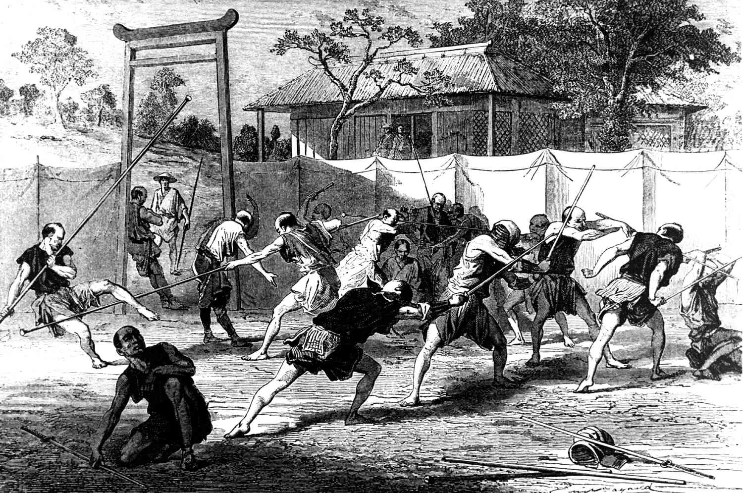 Illustration of samurai recruits training for the Satsuma Rebellion