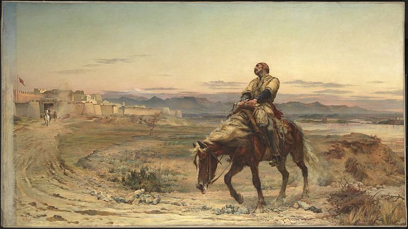 painting of man on horse in