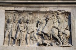 Bas-relief depicting Roman cavalry charge, Rome, Italy