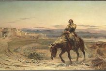 painting of man on horse in
