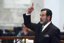 Saddam Hussein during his trial