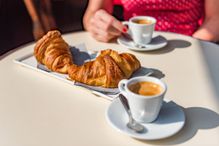 Croissants and coffee in a cafe