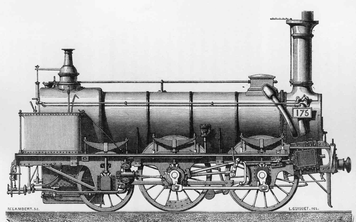 Steam locomotive of 0-4-2 wheel arrangement, by George (1781-1848) and Robert Stephenson (1803-1853), built for Cambrian Railways, UK, engraving