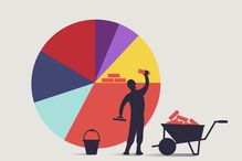 A Construction Worker Building a Bigger Pie Chart Share With Bricks