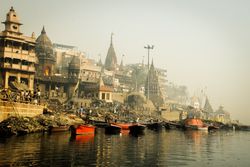 Burning ghats of varanasi with ancient temples