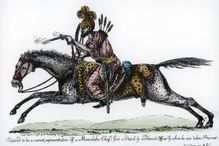 Illustration of Mameluke/Mamluk chief in battle gear, 1798.