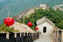 Great wall of China with watchtower and lanterns ,Beijing