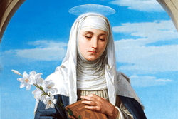 Saint Catherine of Siena, pensive and haloed, painted by Alessandro Franchi in 1888