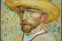 Vincent van Gogh painting, Self-portrait with a straw hat and artist's smock, 1887.