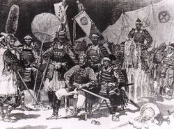 Saigō Takamori with his officers, at the Satsuma Rebellion