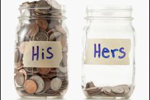 Money jars, his and hers, with his filled completely