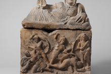 Etruscan alabaster cinerary urn, ca. 3rd century BC.