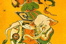 Folk art showing Lady Trieu, the rebel queen of 3rd century Vietnam, riding an elephant.