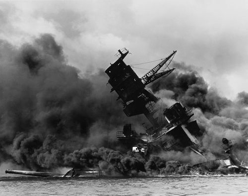 USS Arizona during the Japanese surprise air attack on the American pacific fleet, 7 December 1941