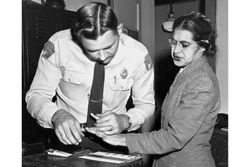 Rosa Parks gets fingerprinted