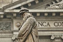 Sculpture of Leonardo Da Vinci at the Scala Square in Milan, Italy