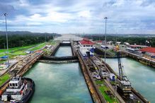 High Angle View Of Panama Canal