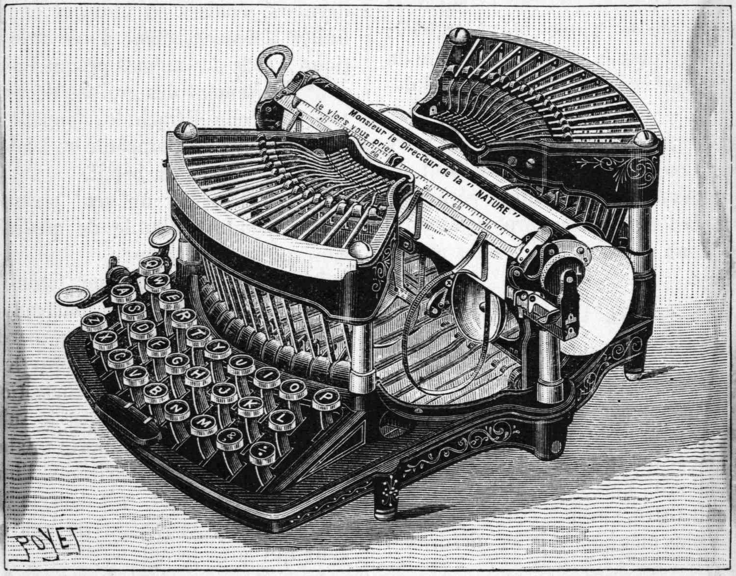 Engraving of the Williams Typewriter by E. Poyet