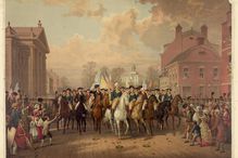 Evacuation Day And Washington&#39;s Triumphal Entry In New York City, Nov. 25Th, 1783 Published: Phil., Pa : Pub. [E.P.] &amp; L. Restein, [1879]