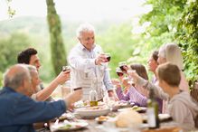 Family drinking wine