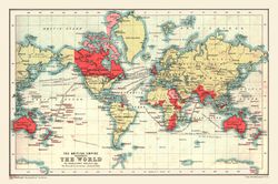 World map showing the British Empire in 1902. British possessions colored red.