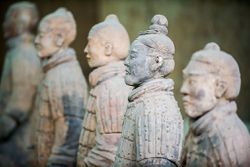 Close up of Terracotta Army statues in Xian, Shaanxi, China